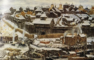 Gemälde des 14. Jahrhunderts Moskau während der Herrschaft von Iwan Kalita (Iwan der Erste) von Apolinary Vasnetsov (1856 - 1933)